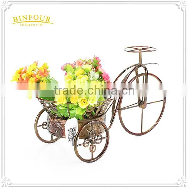 Gold Bike Flower Basket Plant Stand Metal Bike Planter photo-4