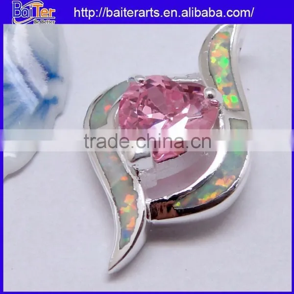 Hot !!! Created White Fire Opal Inlay Pendant 925 Sterling Silver Semi Precious Stone Pendants Wholesale photo-6
