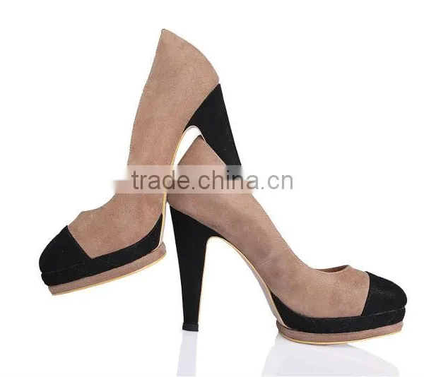 Sheepskin Fashion Apricot and Black High Heel Shoes With Safety photo-4