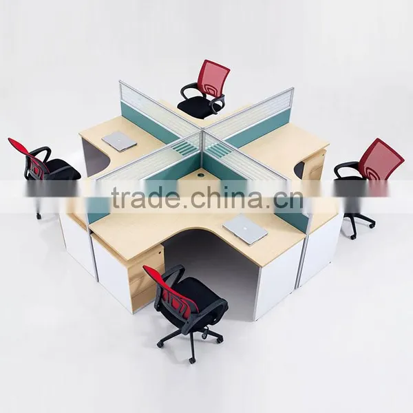 Full Melamine Wooden Four Person Workstation With Fixed Cabinet