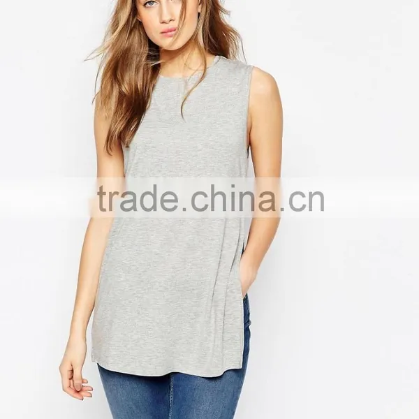 Wholesale Women Apparel Longline Top With Side Split Sleeveless Blouse Patterns photo-4