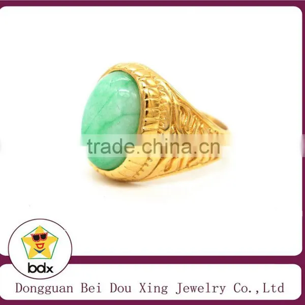 18k New Products 2015 Charm Green Crystal Stone Stainless Steel Rings