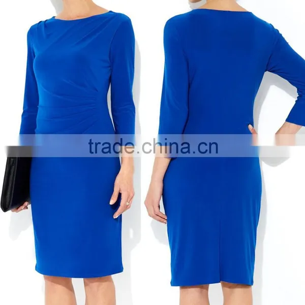 Royal Blue Formal Ladies Dress/half Sleeve Midi Length Latest Dress