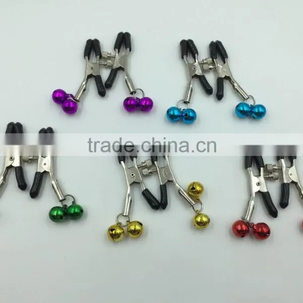CTRJ-009 Flirting Silver Chain Clamps Shaking Multicoloured Bell Stimulate Papilla Clip Non-piercing Nipple Clip photo-2