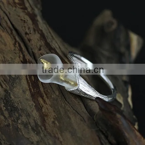 925 Sterling Silver Piezoelectric Crystal Horse Shoe Louts Ring Adjustable Ring Jewelry Supplise 6260557 photo-3