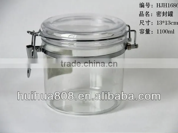 470ml wholesale hermetic airtight plastic jam jar with mental clip for food factory