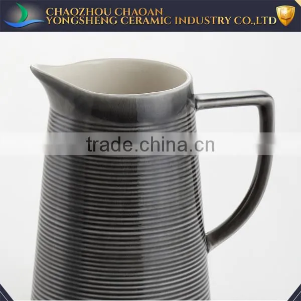 Cheap Black Glazed Stoneware Beer Pitcher With Stripe for Sale photo-2