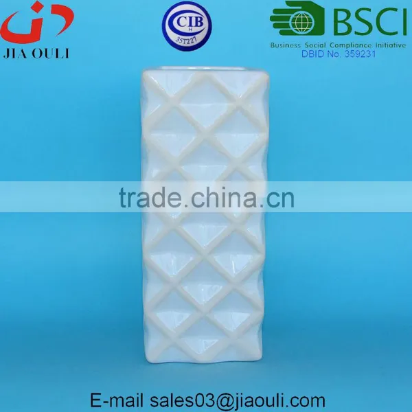Tall Geometry Square Ceramic Vase White Glazed With Wash photo-4