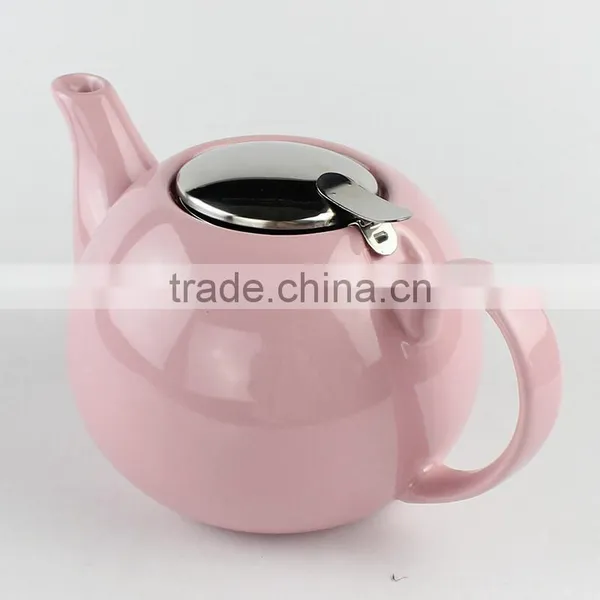 With S/S Lid and Fliter Pink Color Ceramic Teapot photo-5