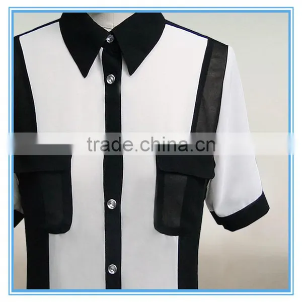 2016 New Fashionable Patch Work Chiffon Model Blouse Neck Designs photo-2