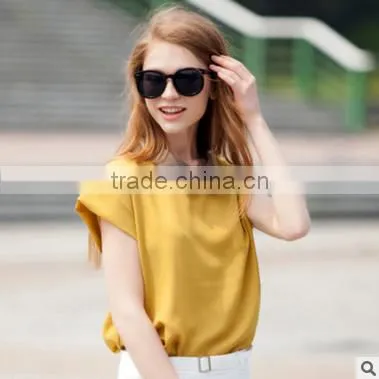 F20039B Short Sleeve Chiffon Shirt Lapel Design Women t Shirt