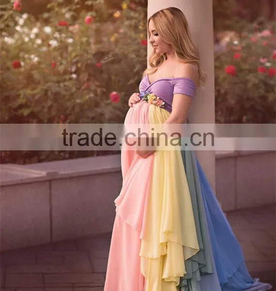Rainbow Baby Girls Gown Multi-layer Maxi Mommy And Me Long Dress Chiffon New Style photo-4