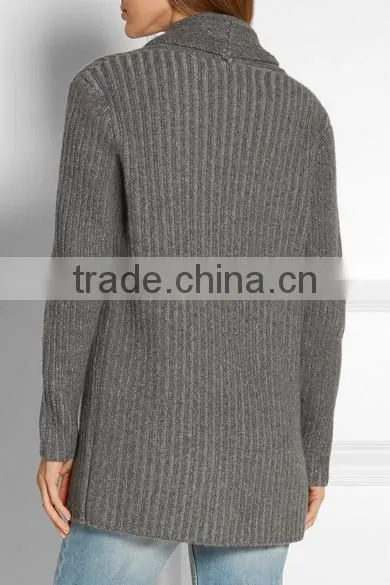 Ladies 2017 New Style Classic Design Ribbed Long Knitted Sweater Cashmere Oversized Cardigan photo-3