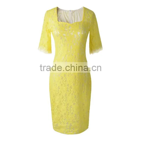 Fashion Vintage Short Sleeve Elegant Floral Lace Cocktail Party Dresses For Women photo-4