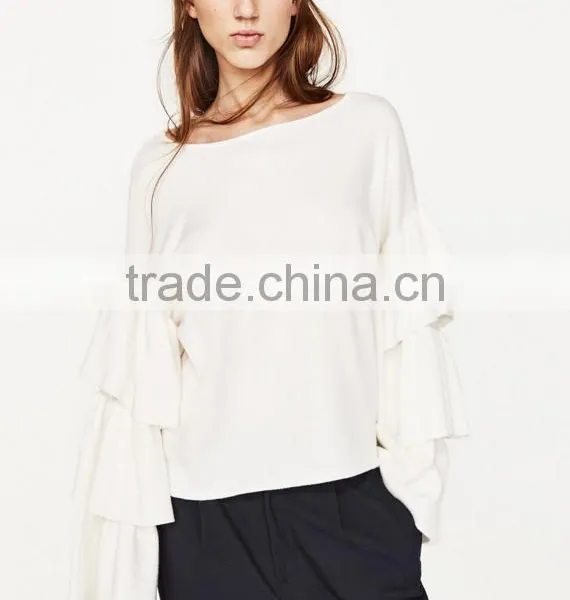OEM Fctory Ladies Fancy Cotton Loose Knitting Organic Cotton Sweater for Wholesale photo-3