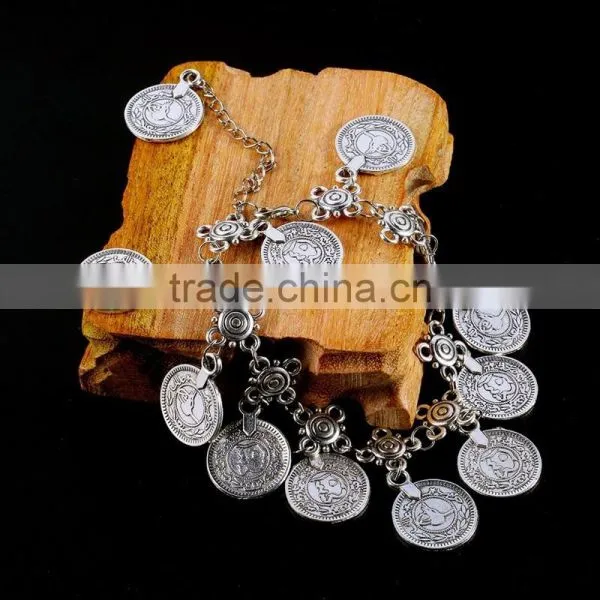 Tribal Ethnic Silver Coin Tassel Gypsy Festival Turkish Anklets Bracelet Jewelry photo-2