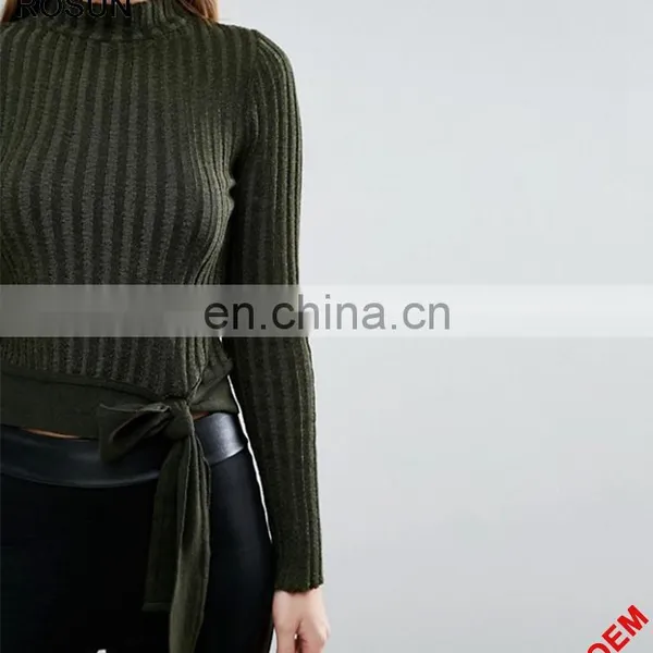 Rosun Newest Designs Collection Turtleneck Tie Waist Partten Ribbed Knit Jumper photo-3