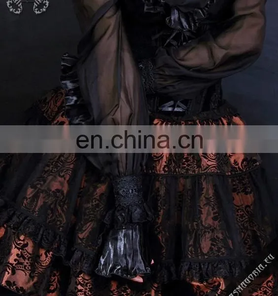 Gothic Steampunk High Waist Skirt With Headband Bow photo-5