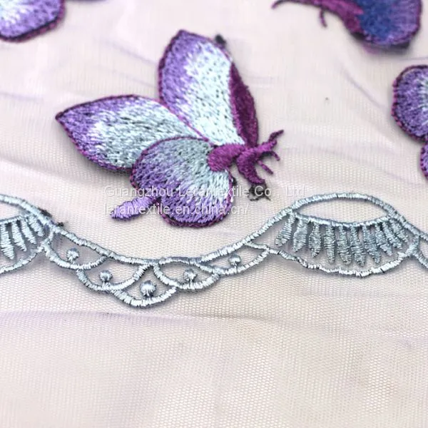 Factory Direct Butterfly Patch Embroidered Mesh Net Lace Fabric for Dress photo-3