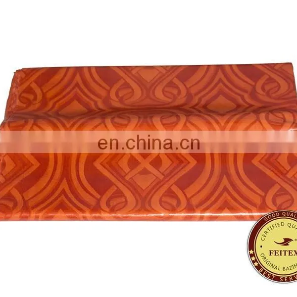 Wholesale African Clothing Garment Fabric 5 Yards/bag Orange Damask Fabric 100% Cotton Hand Made Guinea Brocade photo-3
