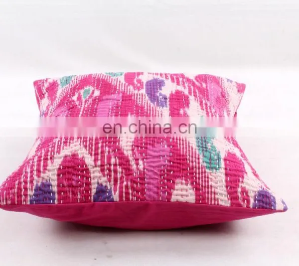 Indian Cotton Handmade Red Die Kantha Cushion Cover Kantha Throw Pillow Cover Hand Quilted Decorative Cushion Cover Art photo-3