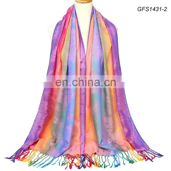 Women Shawl Style Polyester and Cotton Blend Colorful Feather Scarf photo-3