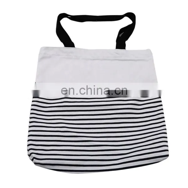 Wholesale Shopping Cotton Canvas Stripe Women Carrying Tote Bag With Bottom photo-4