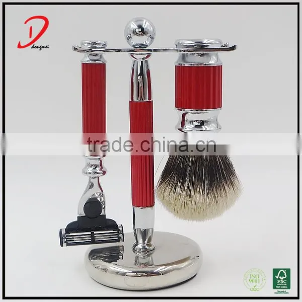 High End Personalized Metal Two Band Badger Hair Shaving Brush Set,metal Shaving Stand