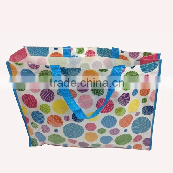 Colorful Round Dot Design Easy Clean Pvc Coated Cotton Shopping Bag
