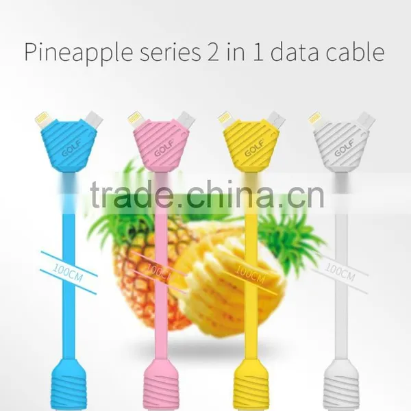 GOLF 2.1A Pineapple Series 2in1data Cable for Iphone 5/5s/6/6s/6plus 1m Quick Charge and Data Pinepple 2in1cable for Micro Phone photo-2