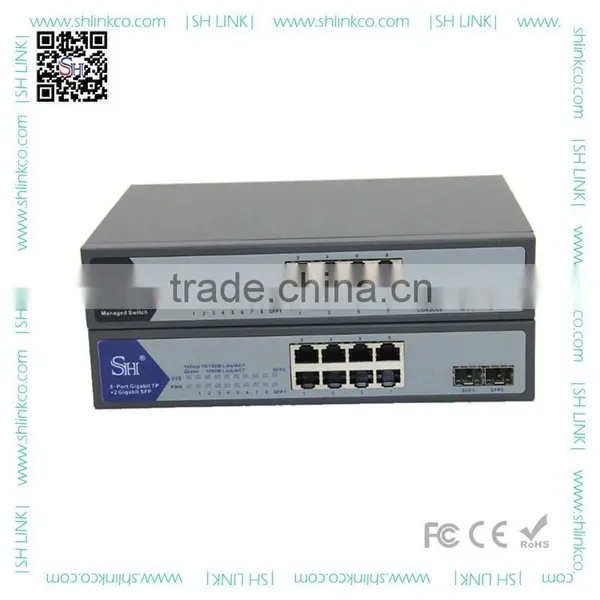 CCTV Manufacture Unmanaged 2 Port SFP to 8 Port RJ45 10/100/1000M Ethernet Fiber Optic Switch photo-2
