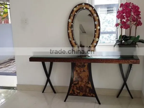 console side table 2016 finish with pennshell, moving color and black lacquer