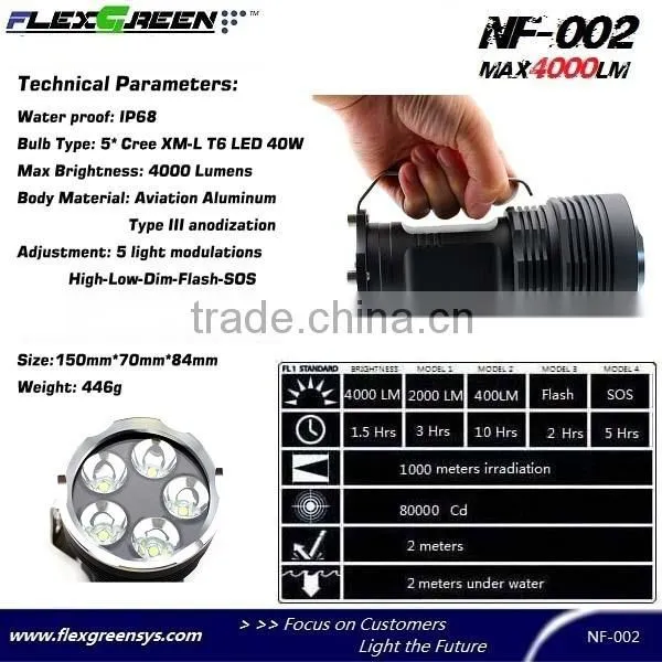 Flexgreen 5xXML T6 40w 4000lm High Bright Led Search Flashlight photo-3