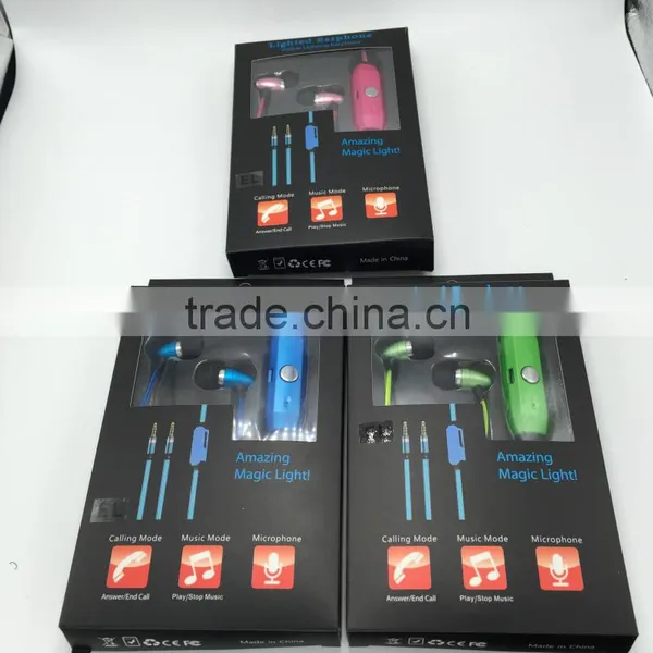 Whosale EL Wire Earphones for Smartphones Pink Yellow Ice Blue In-ear Style Earphone Luminescent Rhythm With Beat of Music photo-5