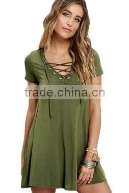 Latest Fashion Design Women Casual Dress With V_Neck China Factory photo-4