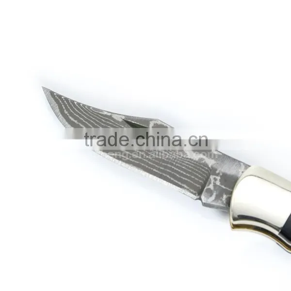 Damascus Folding Blade Knife Key Chain Mini Pocket Knife Horn and Bone Handle photo-3