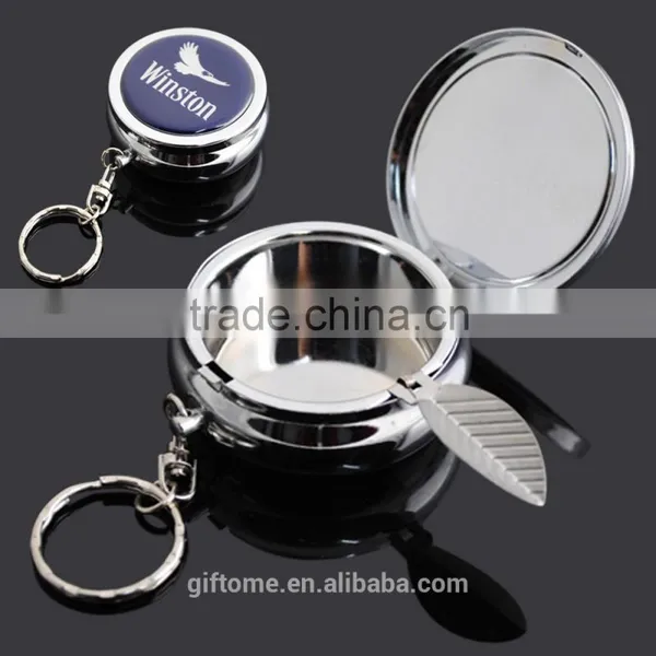 Metal Portable Stainless Steel Pocket Ashtray in Chrome Finished With Key Chain