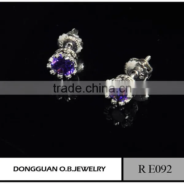 925 Silver Rhodium Plated Blue Zirconia Stud Earrings for Woman photo-3