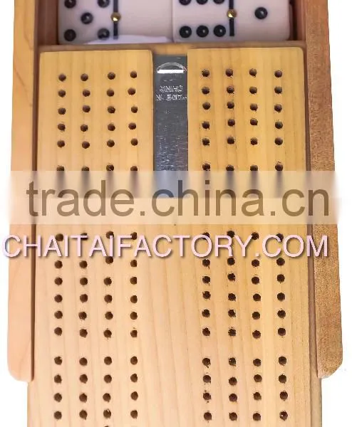 High Quality Dominoes and Cribbage Set in Natural Wood Box photo-2