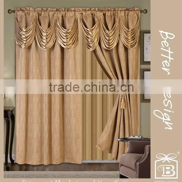 10 Minites Replied 2pcs Beige Jacquard Valance Fabric Home Curtains With Taffeta Backing And Tassels