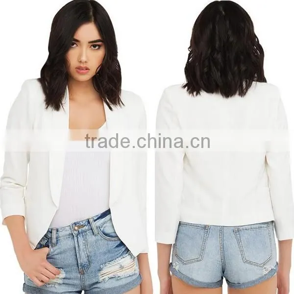 OEM Custom Latest 3/4 Sleeve Ladies White Short Outwear Mini Office Coat 2016 photo-2