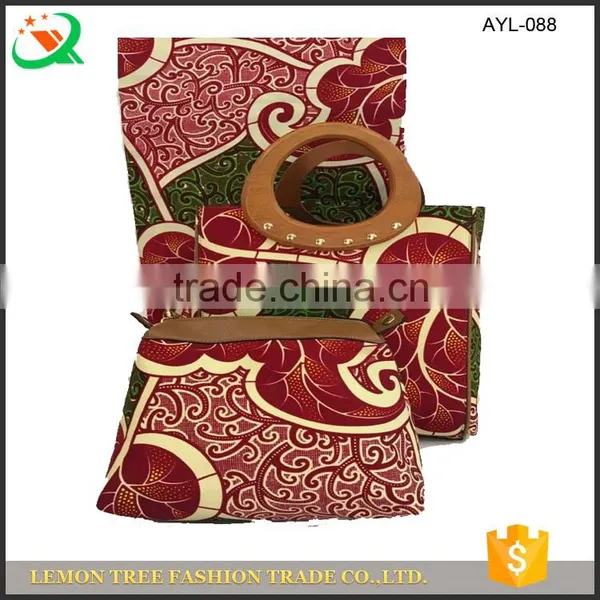 African Wax Prints Fabric With Big Waxed Handbag Set for Women