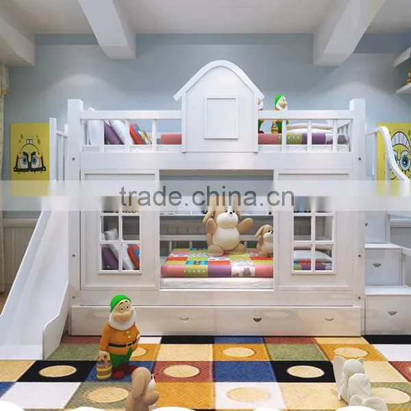 Factory Price Colourful Wood Children Bunk Bed With Slide photo-2