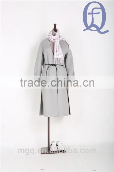 2017 New Fashion Women Wool Coat Drawstring Belt V Neck Double-face Wool
