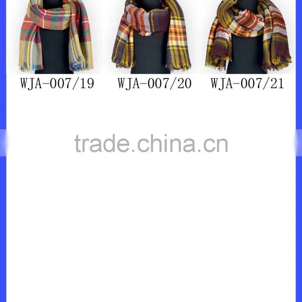 Yellow Blue White Checks Designs Scarf and Shawls Wholesale Women Scarf Pashmina photo-6