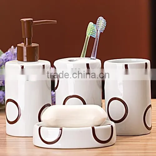 Ceramic Bathroom Set White With Round Circle Pattern photo-4