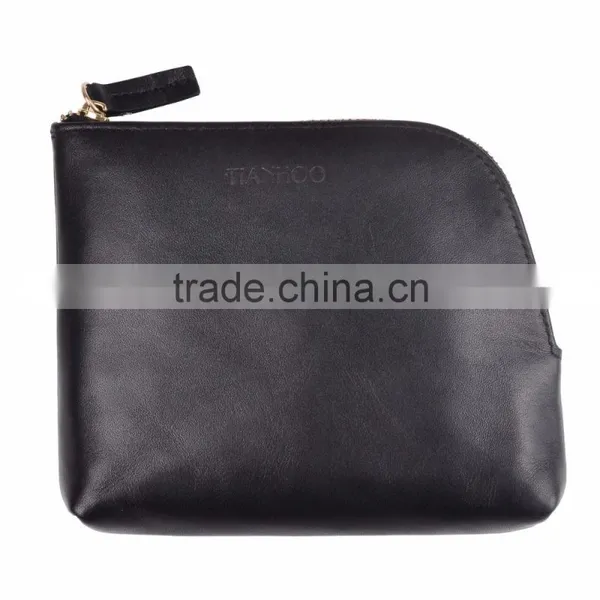 Women Genuine Leather Makeup Bag Professional Cosmetic Cases Black Color Phone Pouch Clutch Bag photo-3