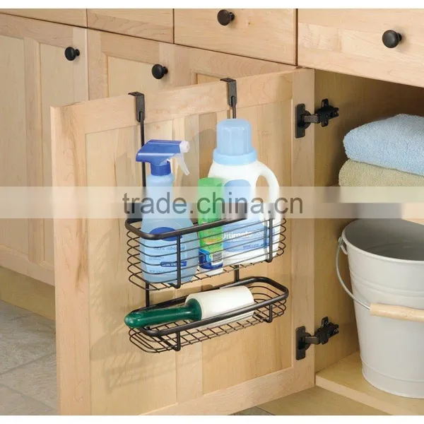 Sliding Over the Cabinet Kitchen Storage Wire Basket for Aluminum Foil Bags Cleaning Supplies - 2-Tier Bronze photo-3