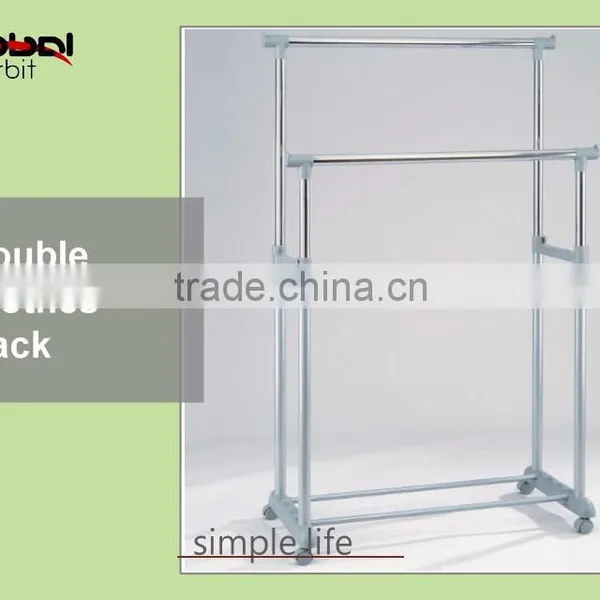 Laundry Room Adjustable 2 Tire Double Rolling Garment Rack Clothes Rack photo-2