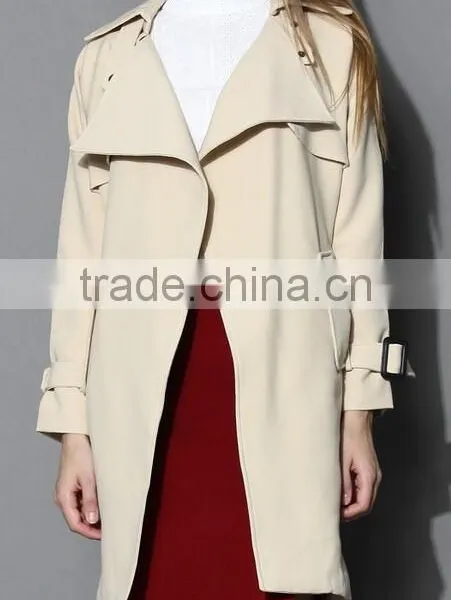 Beige /Grey/Indigo Blue Color Open Front Design Full Lined Long Jacket,beautiful Women Belted Textured Trench Jacket Coat photo-3